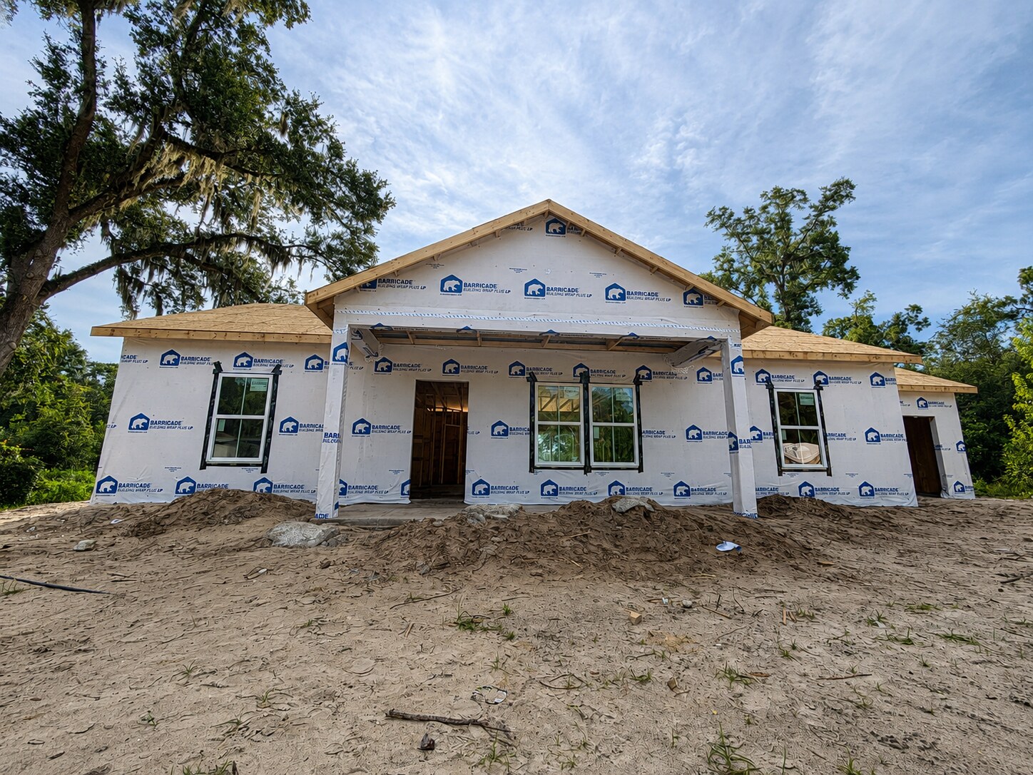 New home wrapped and windowed during dry-in near Bushnell in Sumter County Florida